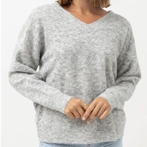 Moonstone Grey Oversized V Neck Sweater